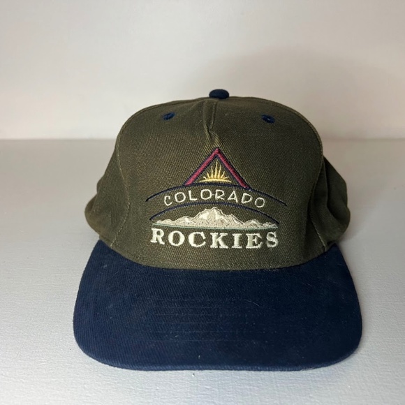 Vintage Accessories - Vintage 90s Colorado Rockies Strapback Hat Green Blue